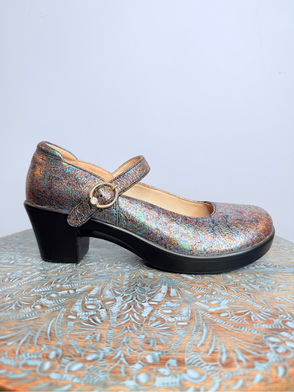 Never Worn! Alegria Harper Metallic Multi Colored Mary Jane Heels size 37